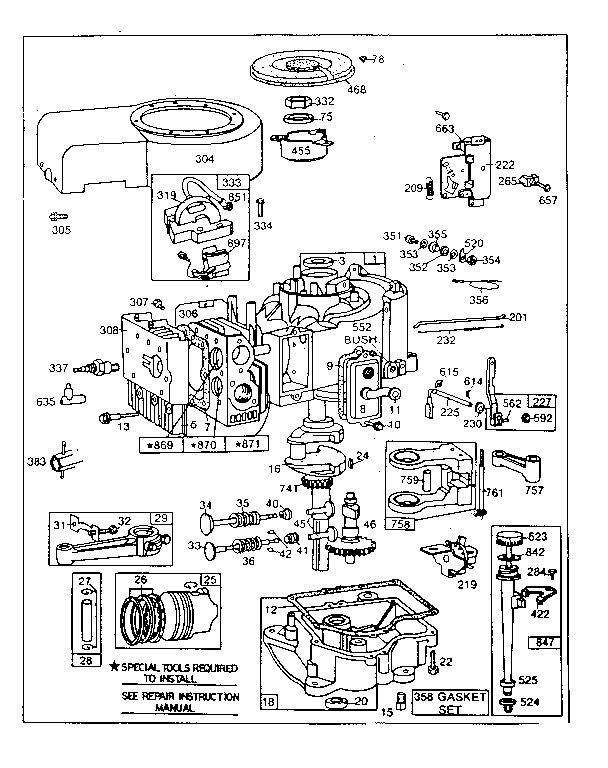 Cylinder Assembly Diagram and Parts List for 253700-253799 0213-01 Briggs and Stratton Engine